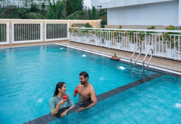 Couple enjoying in the pool