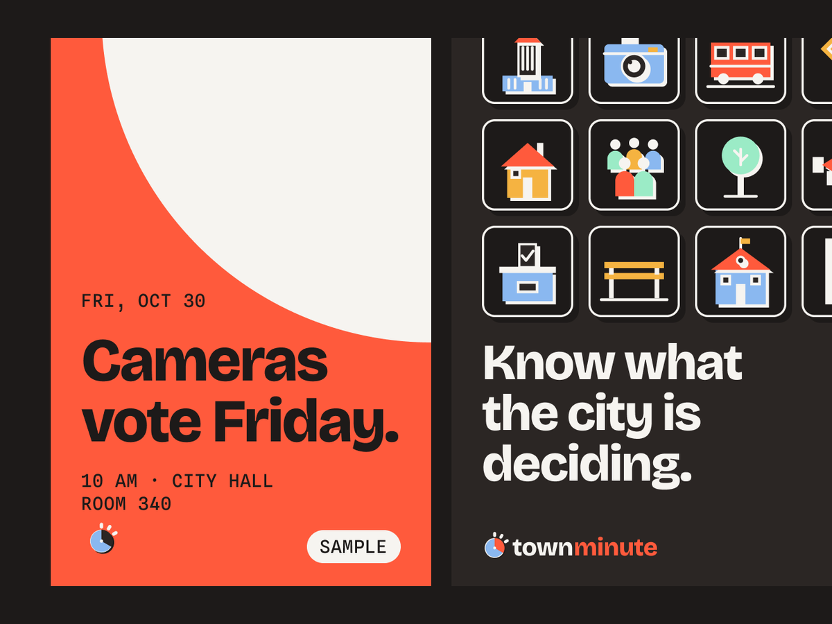 Bus-shelter posters with a district field and the minute