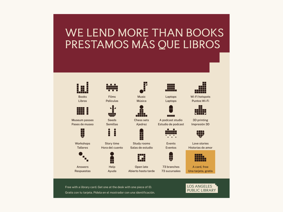 In-library poster: We lend more than books / Prestamos más que libros