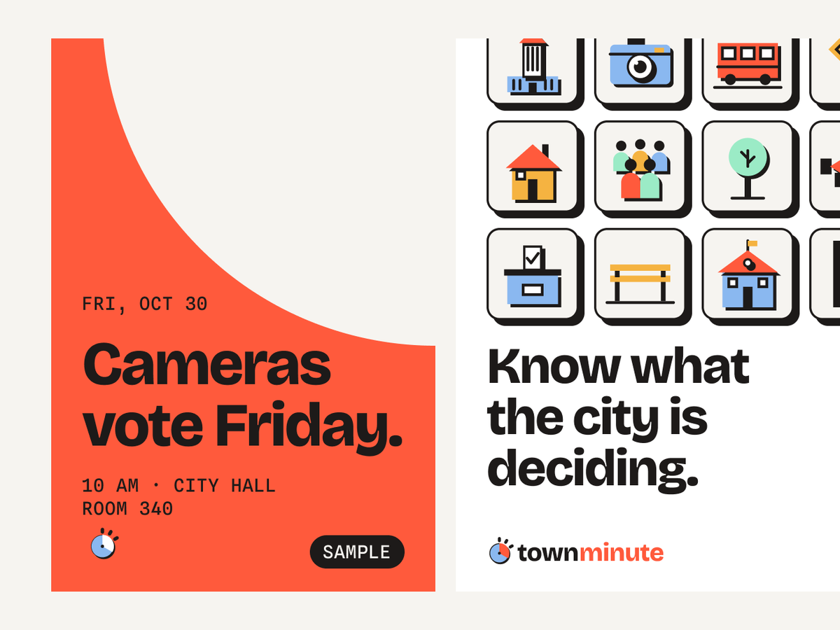 Bus-shelter posters with a district field and the minute
