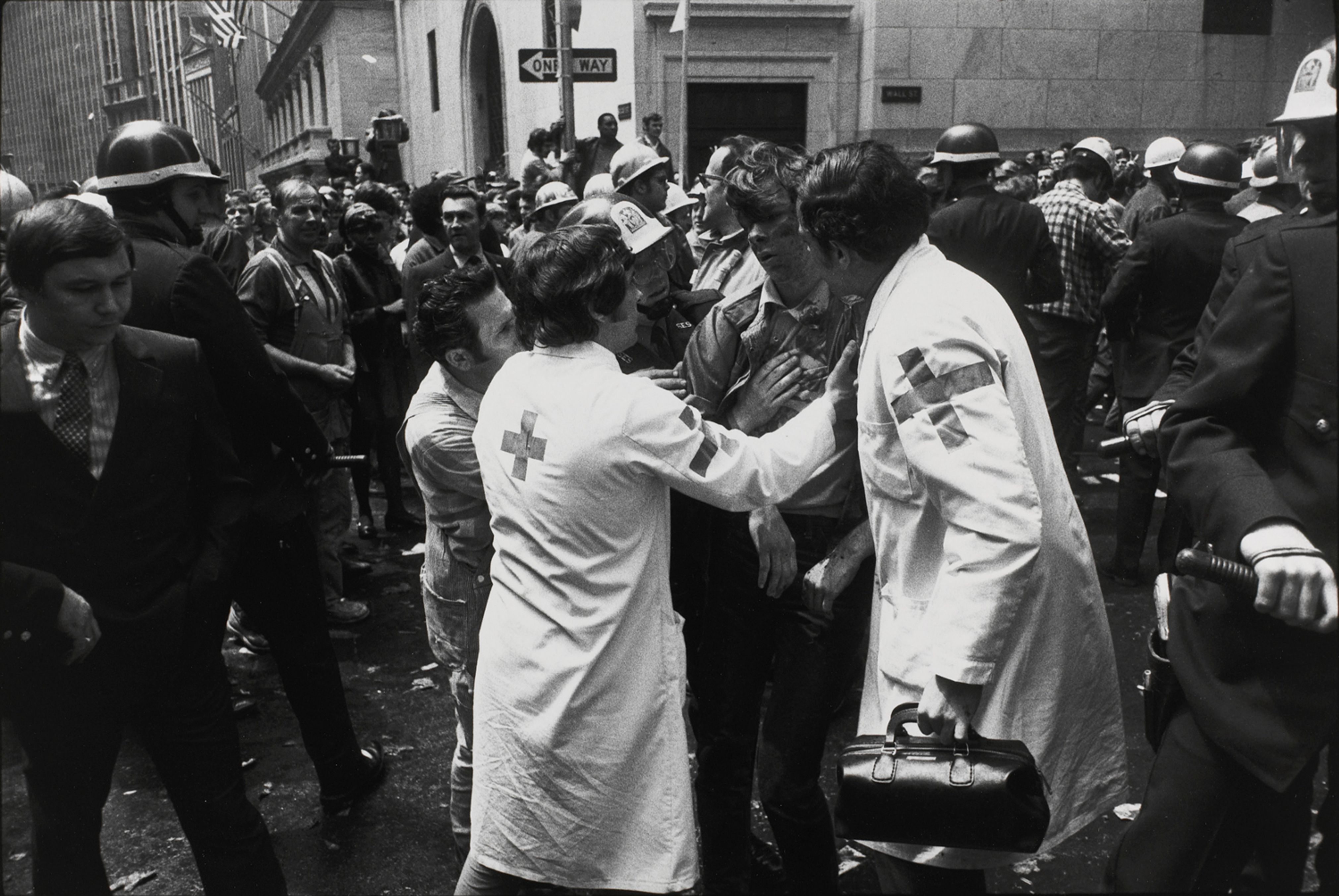 Peace Demonstration with Hard-Hat Attack, Wall Street, New York, 1969