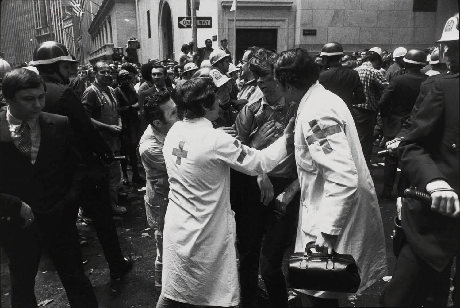 Peace Demonstration with Hard-Hat Attack, Wall Street, New York, 1969