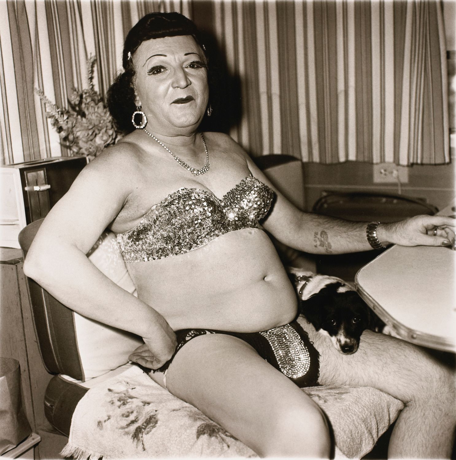Hermaphrodite and a dog in a carnival trailer, Md.
