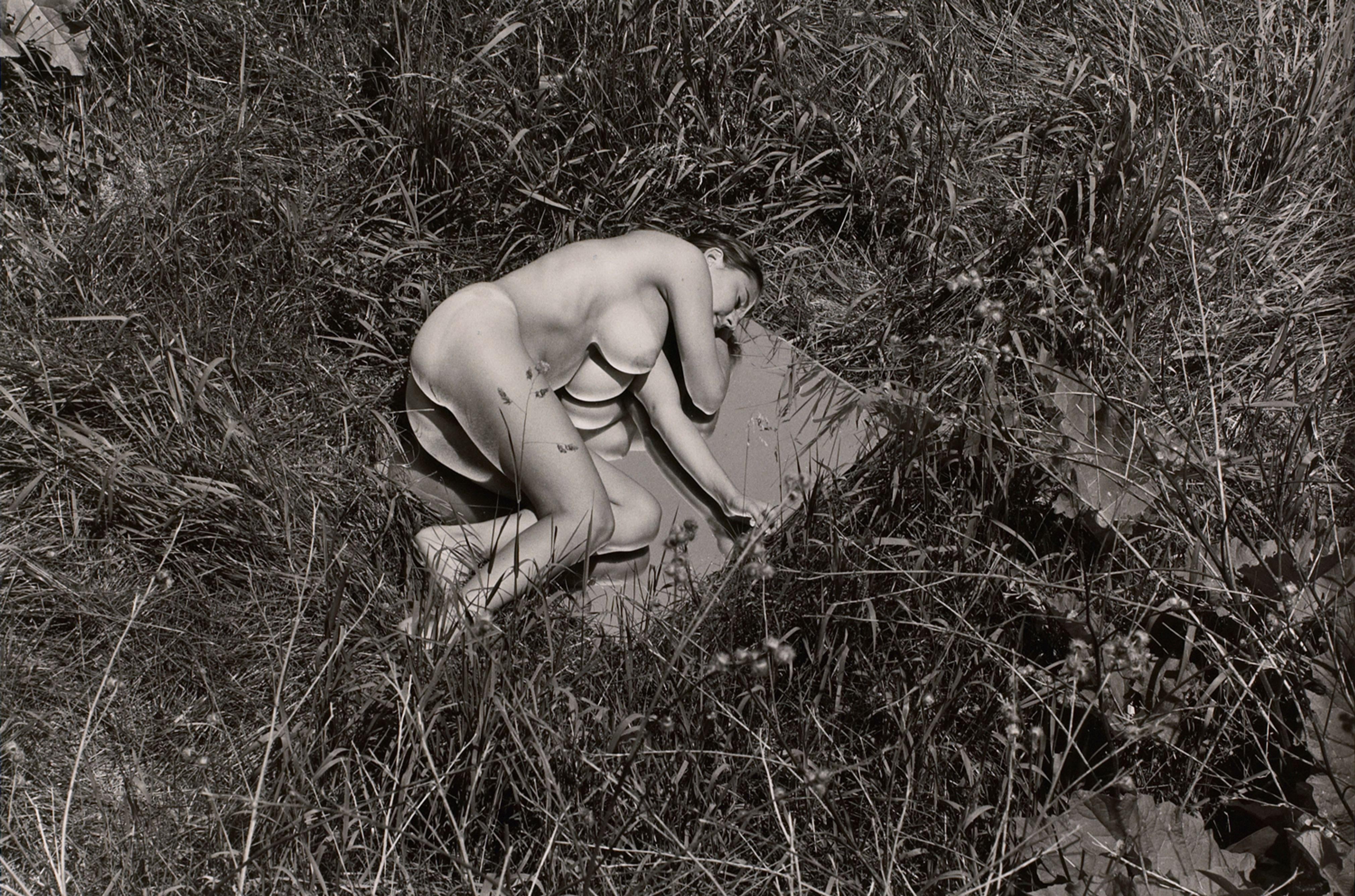 Untitled: Woman Laying On Mirror in the Grass I