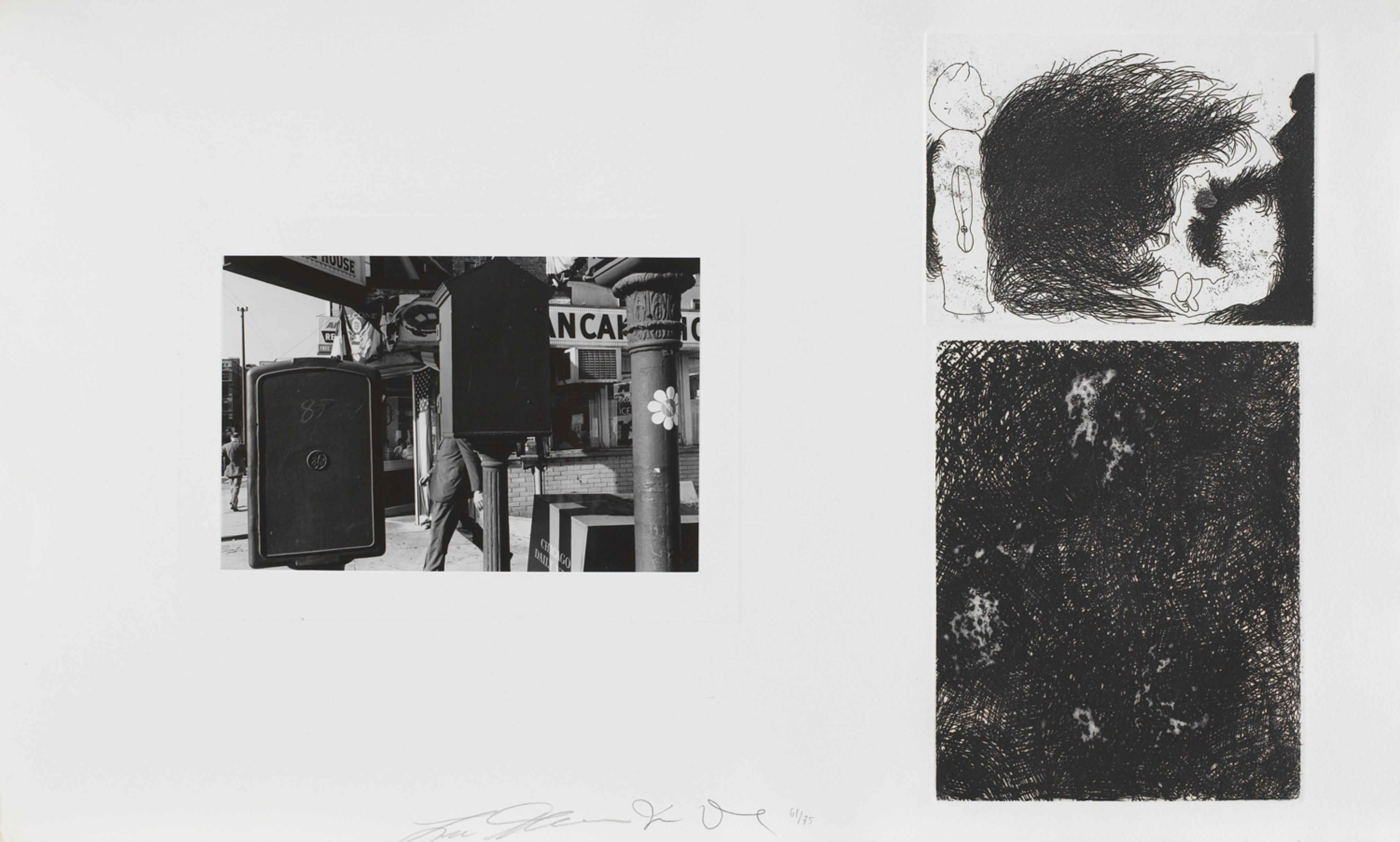 Untitled (street corner and two etchings)