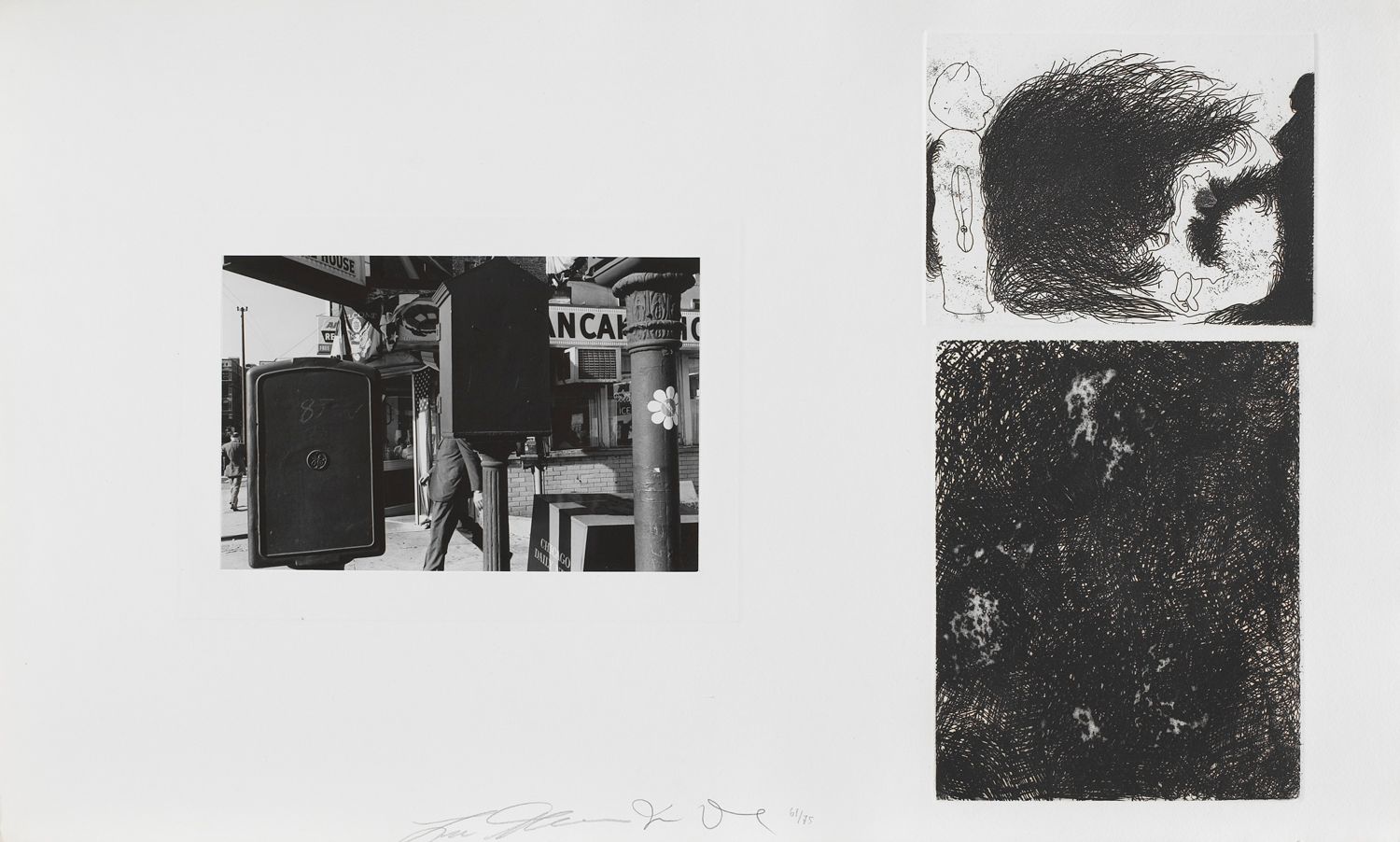 Untitled (street corner and two etchings)