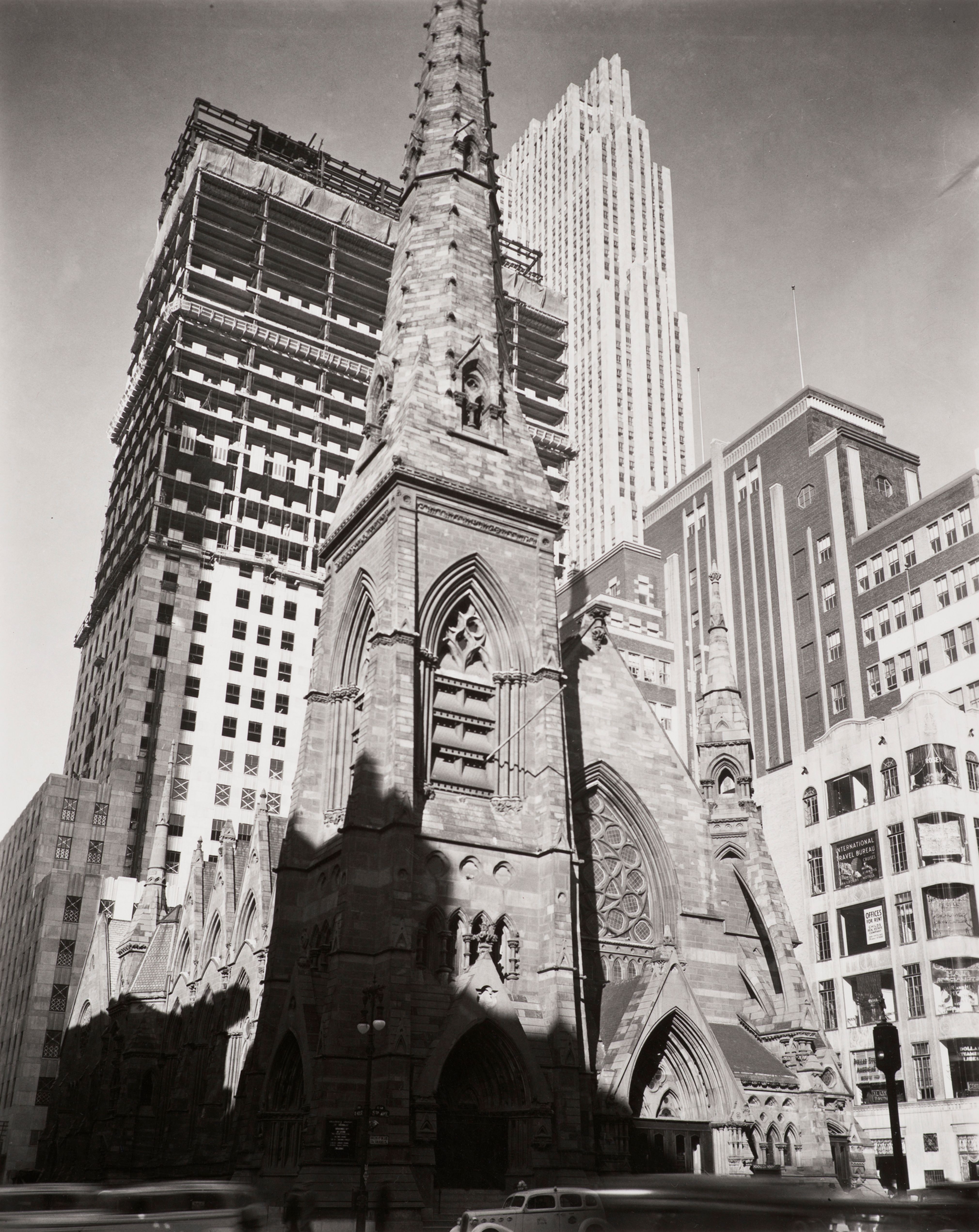 Rockefeller Center with Collegiate Church in foreground, New York