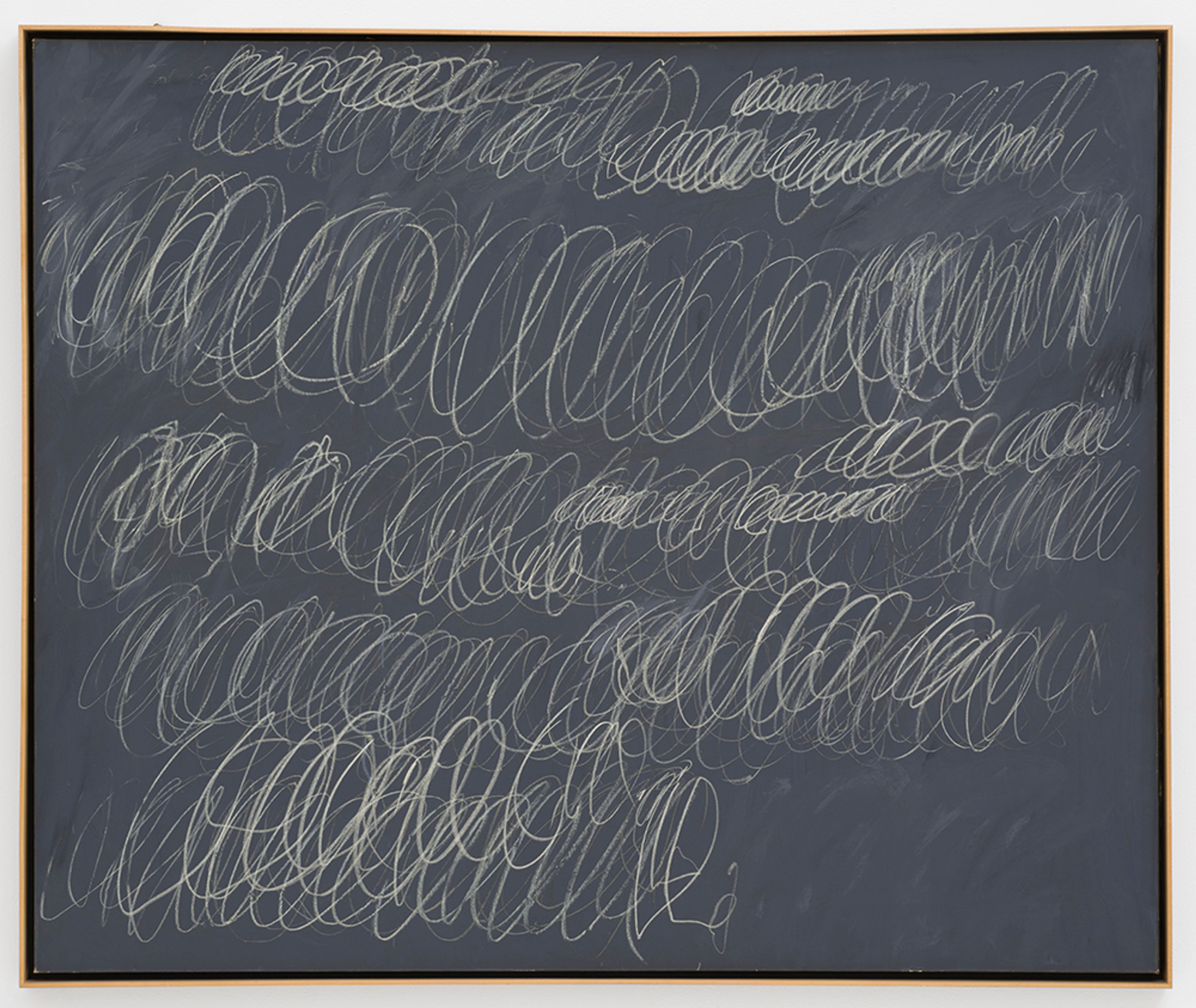 Cy Twombly, Untitled, 1967, oil and crayon on canvas, Frame (Wood): 59 3/4 x 71 1/2 x 2 3/8 in. (151.77 x 181.61 x 6.03 cm). The Museum of Contemporary Art, Los Angeles, The Barry Lowen Collection. © Cy Twombly Foundation