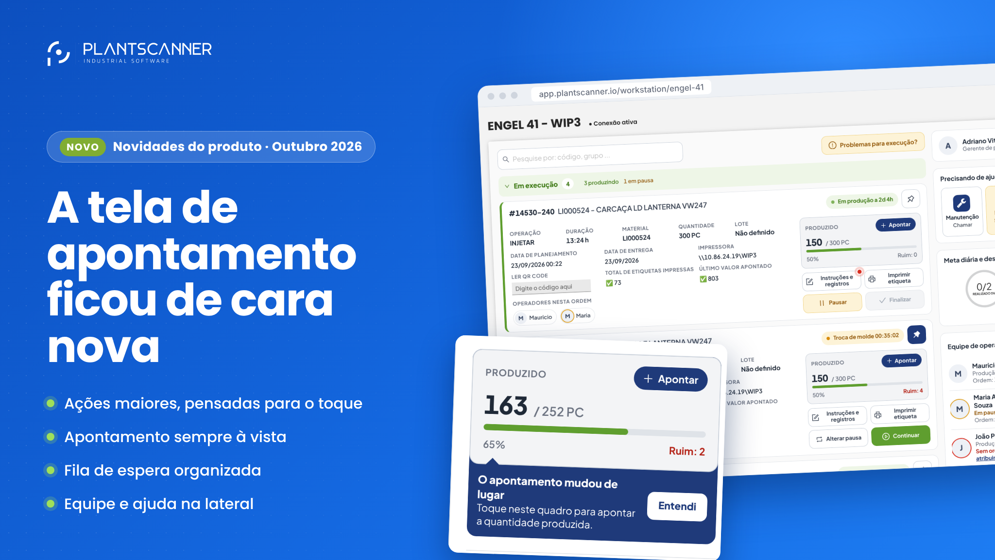 Nova tela de apontamento: mais clara, mais rápida e pensada para o toque