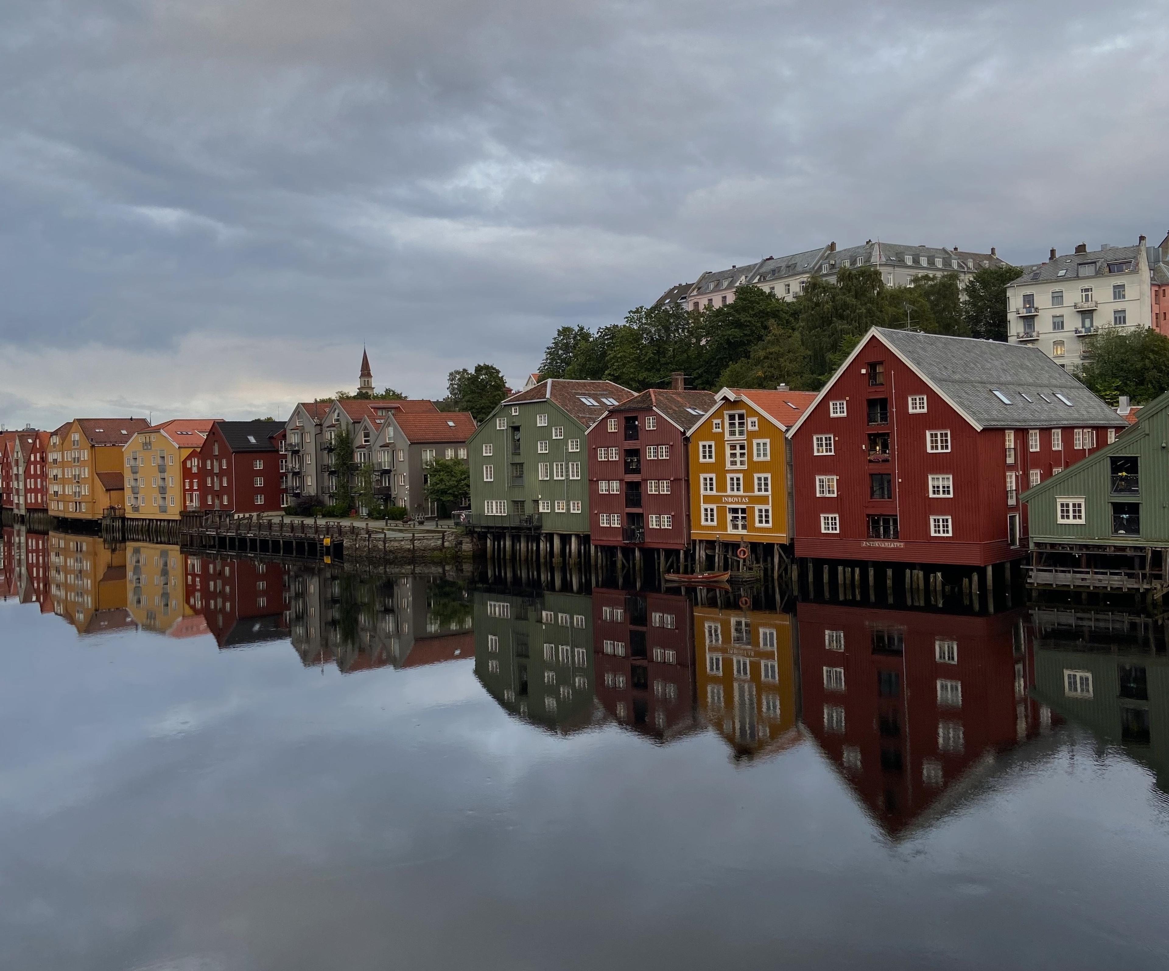Colorful houses over water in Trondheim, Norway