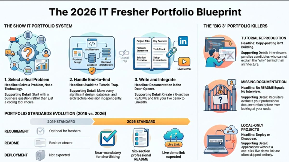 The 2026 IT Fresher Portfolio Blueprint showing the SHOW IT Portfolio System overview for Mumbai and Thane freshers