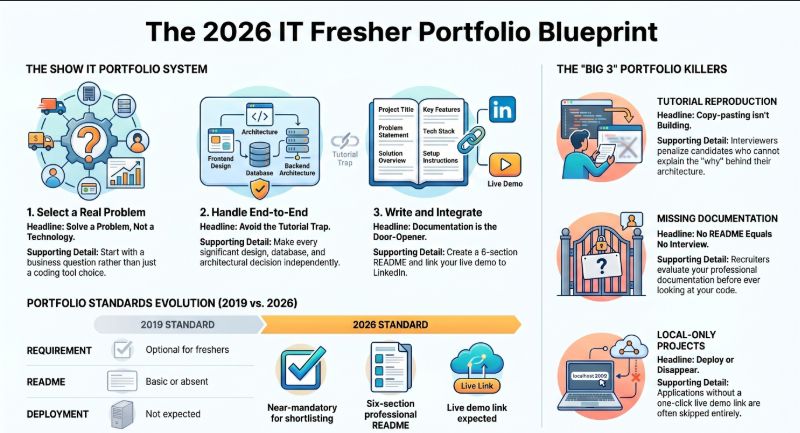  The 2026 IT Fresher Portfolio Blueprint showing the SHOW IT Portfolio System overview for Mumbai and Thane freshers