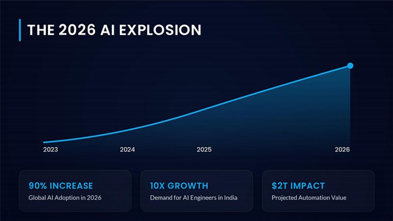 Timeline showing the shift from prompt-based Generative AI to autonomous Agentic AI systems between 2022 and 2026