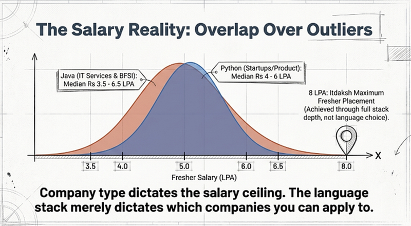 Salary comparison graphic showing Python Full Stack versus Java Full Stack salary ranges in Mumbai and Thane in 2026