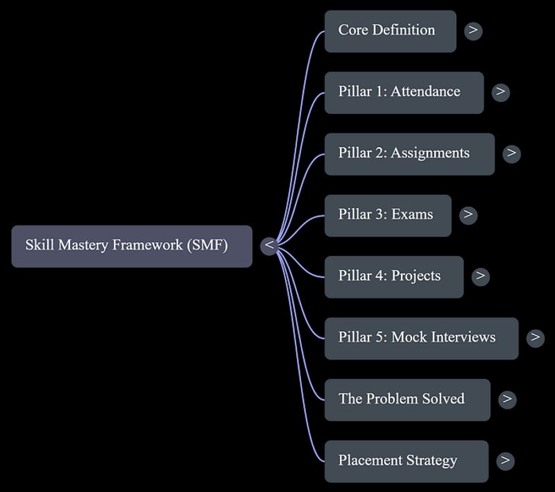 Detailed diagram of the Skill Mastery Framework as a five-pillar accountability and progression architecture for IT training