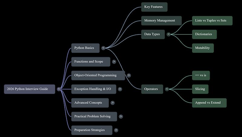 Python interview preparation guide showing topic areas and weightage for fresher interviews in 2026