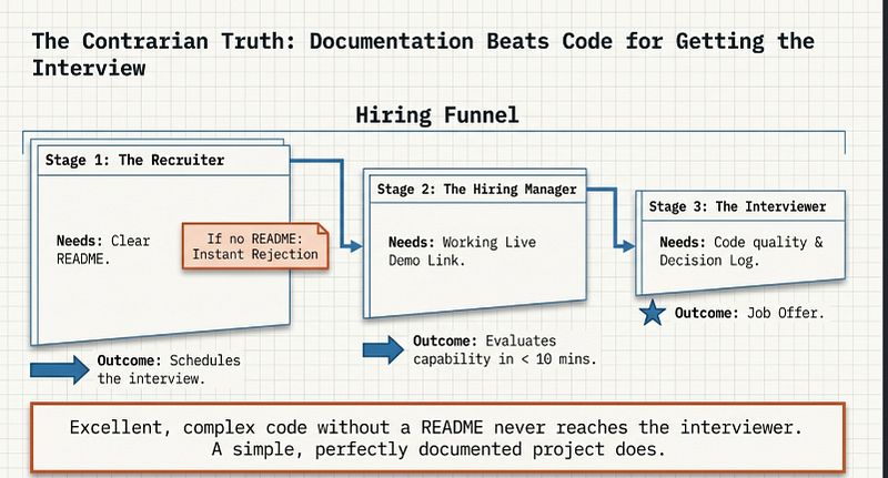 Contrarian truth graphic showing that documentation quality matters more than code quality for getting IT interviews from recruiters in Mumbai