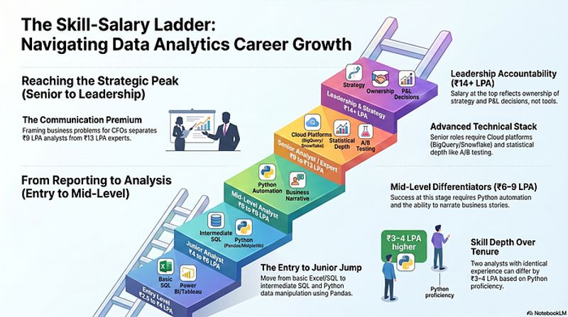 Visual overview of Data Analyst salary ranges in Mumbai in 2026 from entry level to analytics leadership
