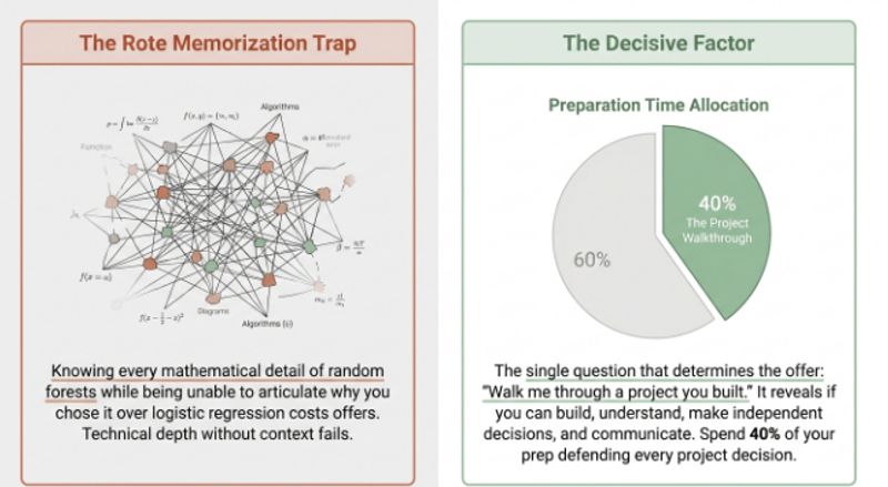 Contrarian truth graphic showing why Data Science project walkthrough is more decisive than algorithm knowledge in interviews India 2026