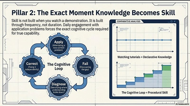 Assignment cycle diagram showing the apply, fail, diagnose, correct learning loop that builds real skill in IT freshers