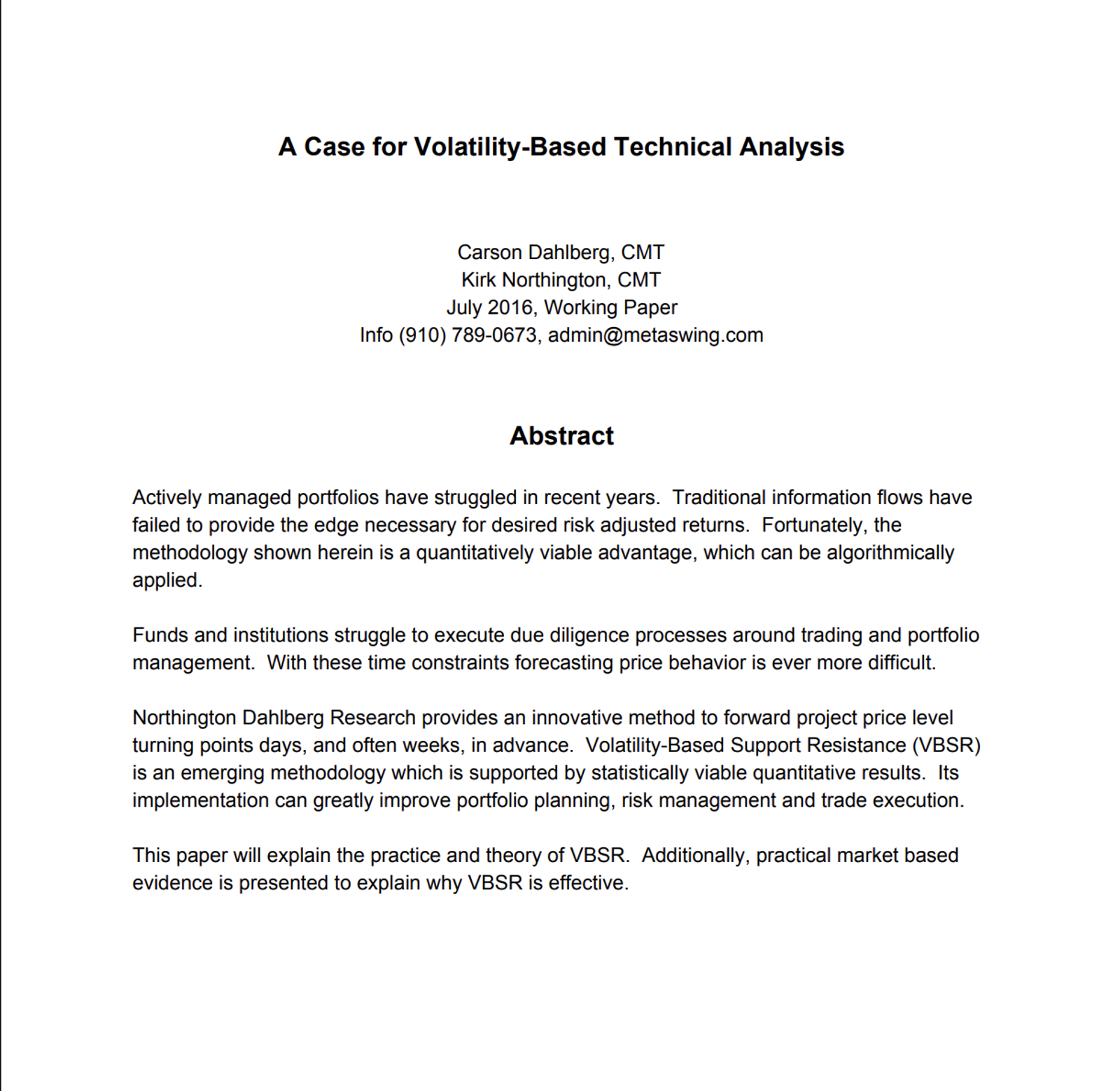Volatility Based Support and Resistance