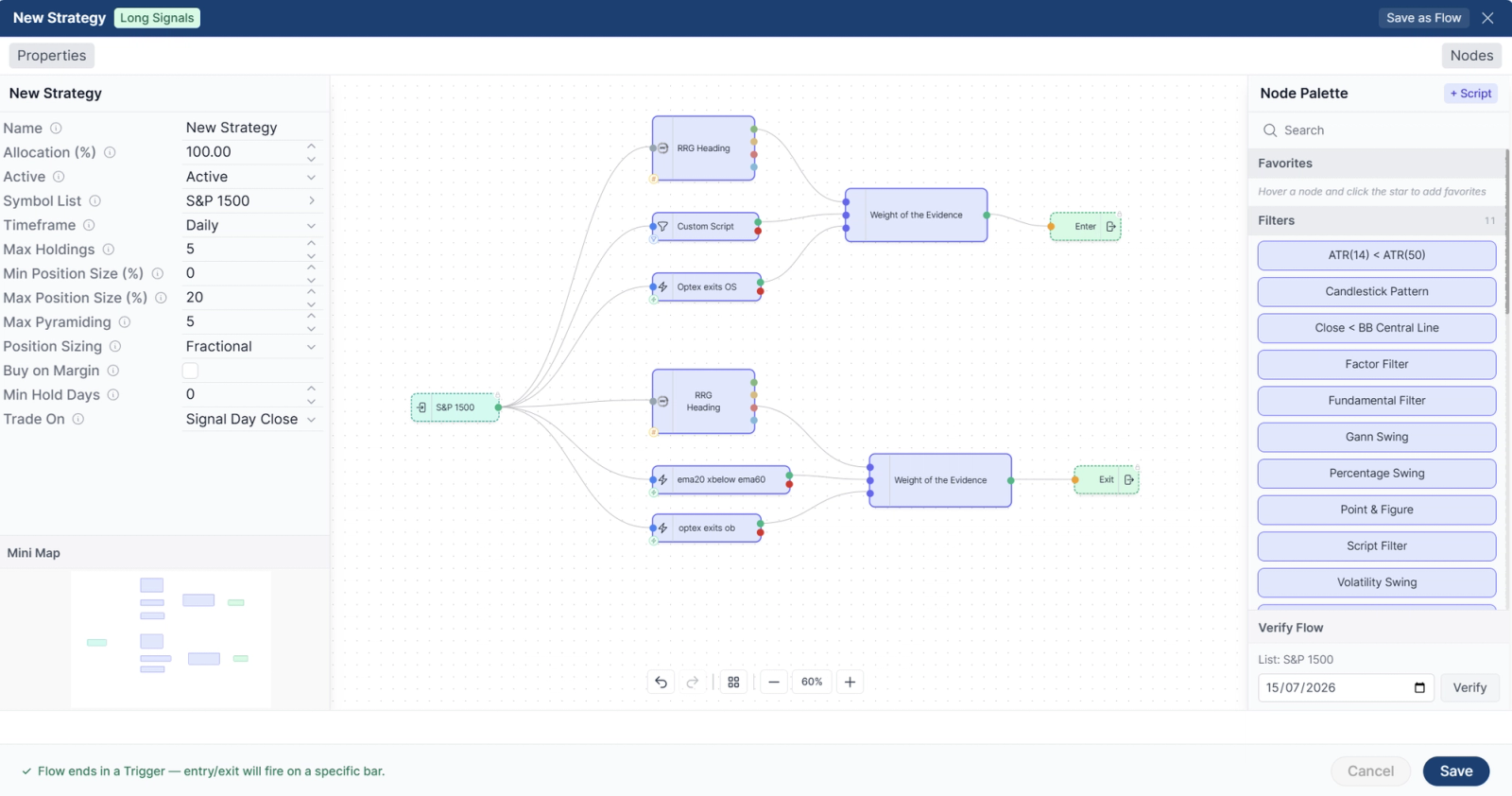 Weight of the evidence flow in Optumas model builder.