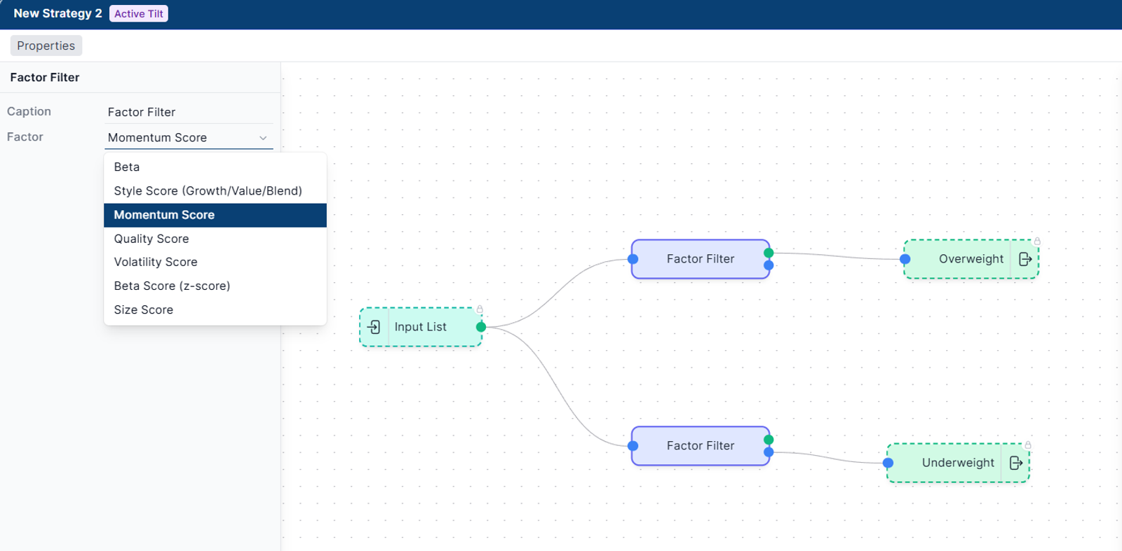 Flow in Optuma showing factor filter
