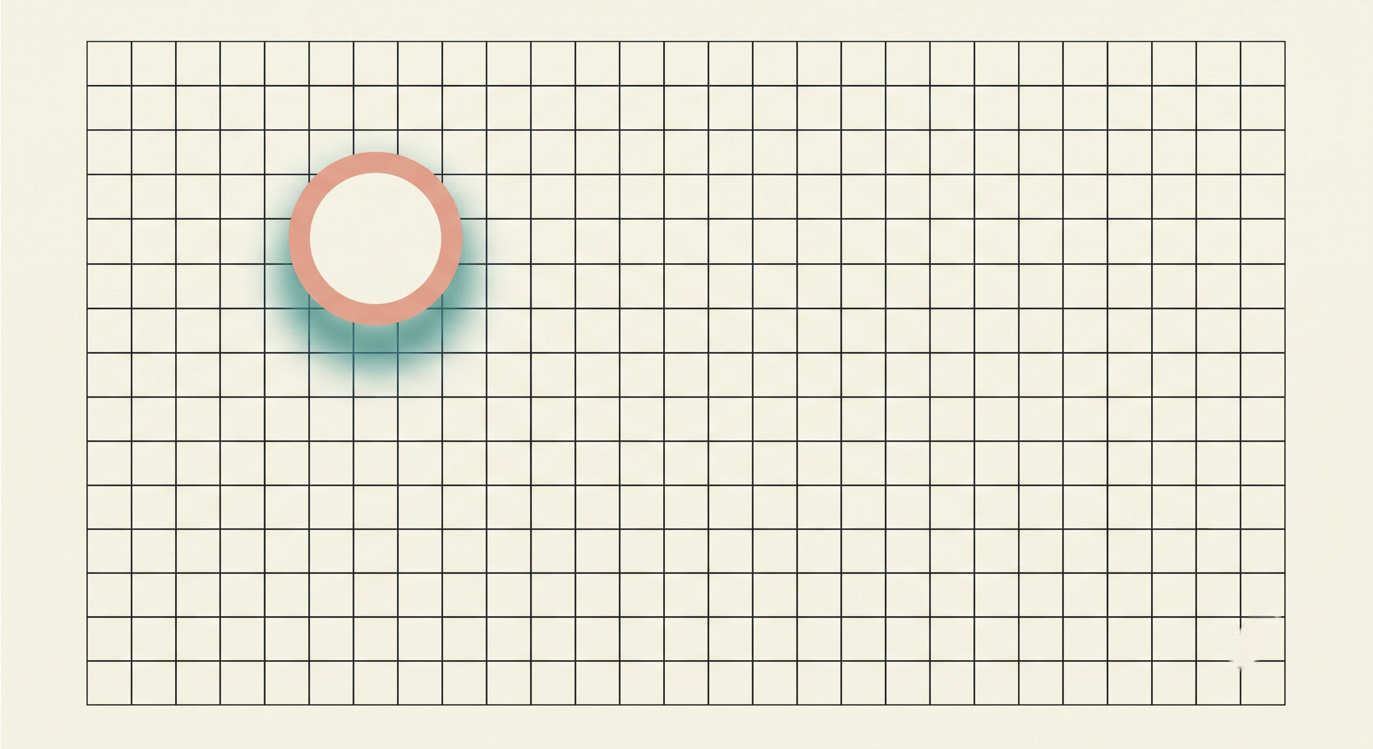 A grid with a single cell highlighted and glowing, representing one sharp question standing out among many