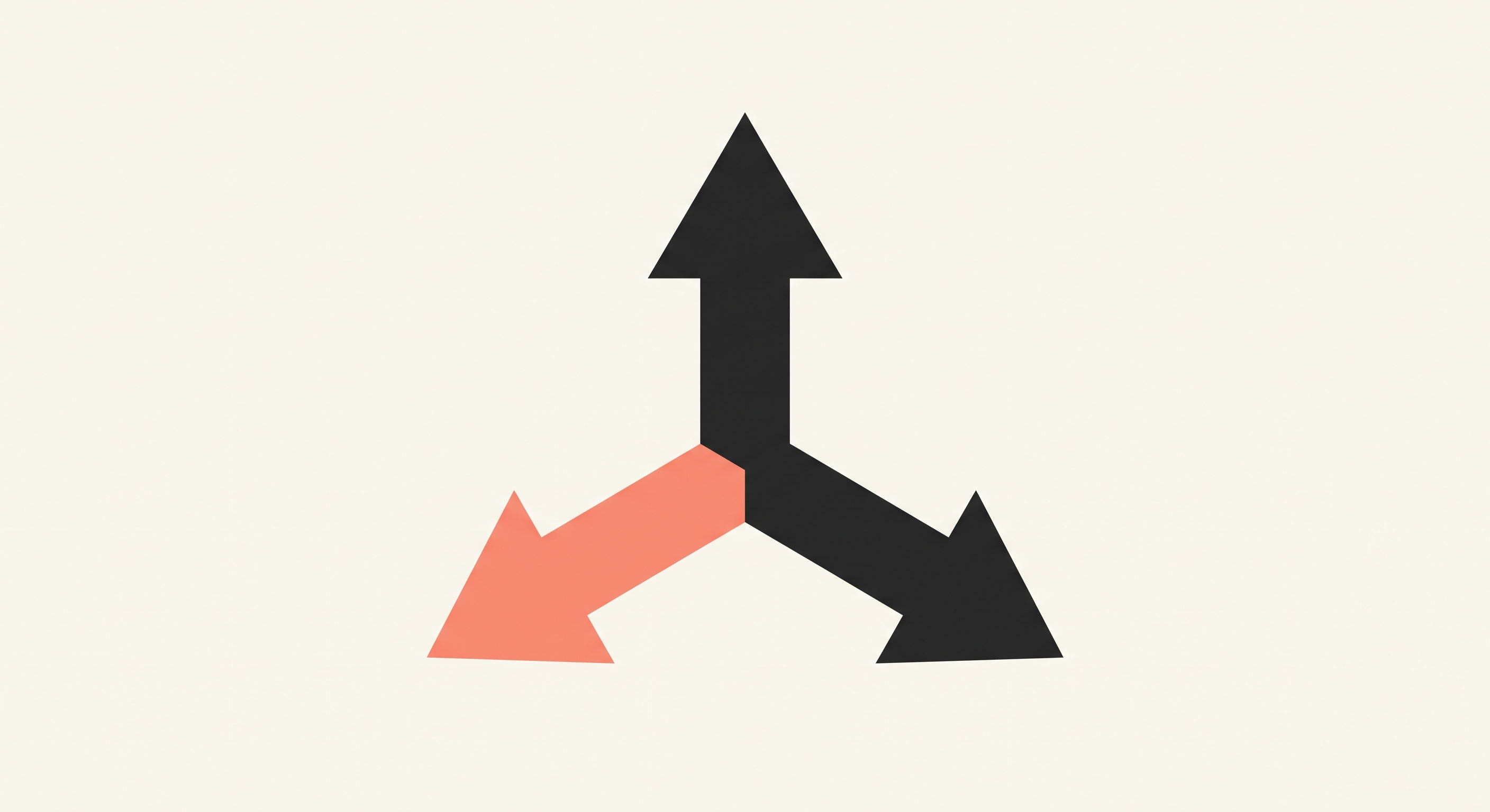 Three-way branching arrow diagram, representing multiple confident but conflicting directions a team could choose