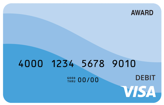 Award debit card with a clean blue gradient and modern abstract horizon-style design.