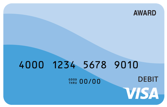 Award debit card with a clean blue gradient and modern abstract horizon-style design.