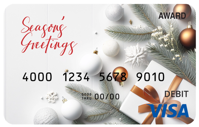 Award debit card honoring healthcare workers with a healthcare-themed recognition design.