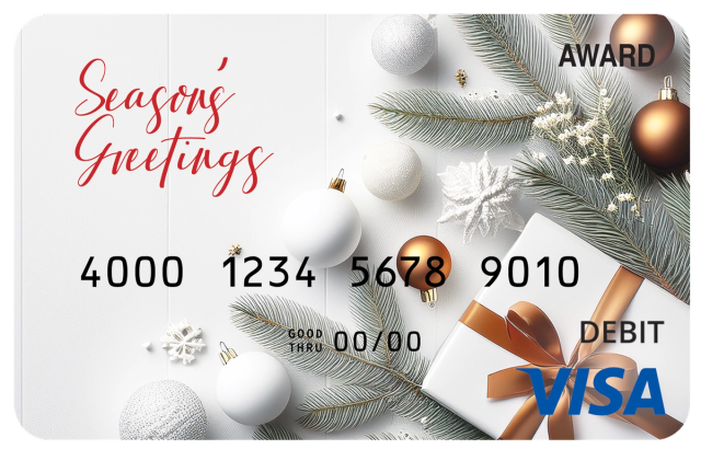 Award debit card honoring healthcare workers with a healthcare-themed recognition design.