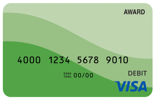 Award debit card with a clean green gradient and modern horizon-inspired abstract design.
