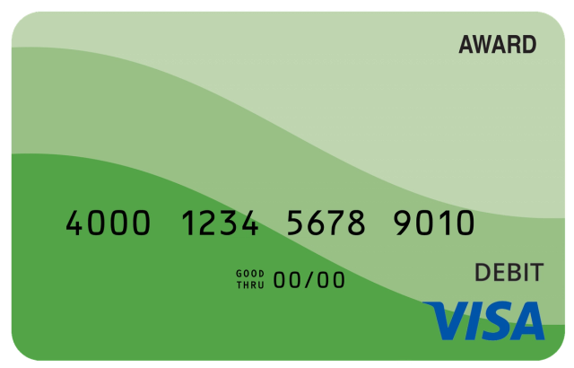 Award debit card with a clean green gradient and modern horizon-inspired abstract design.