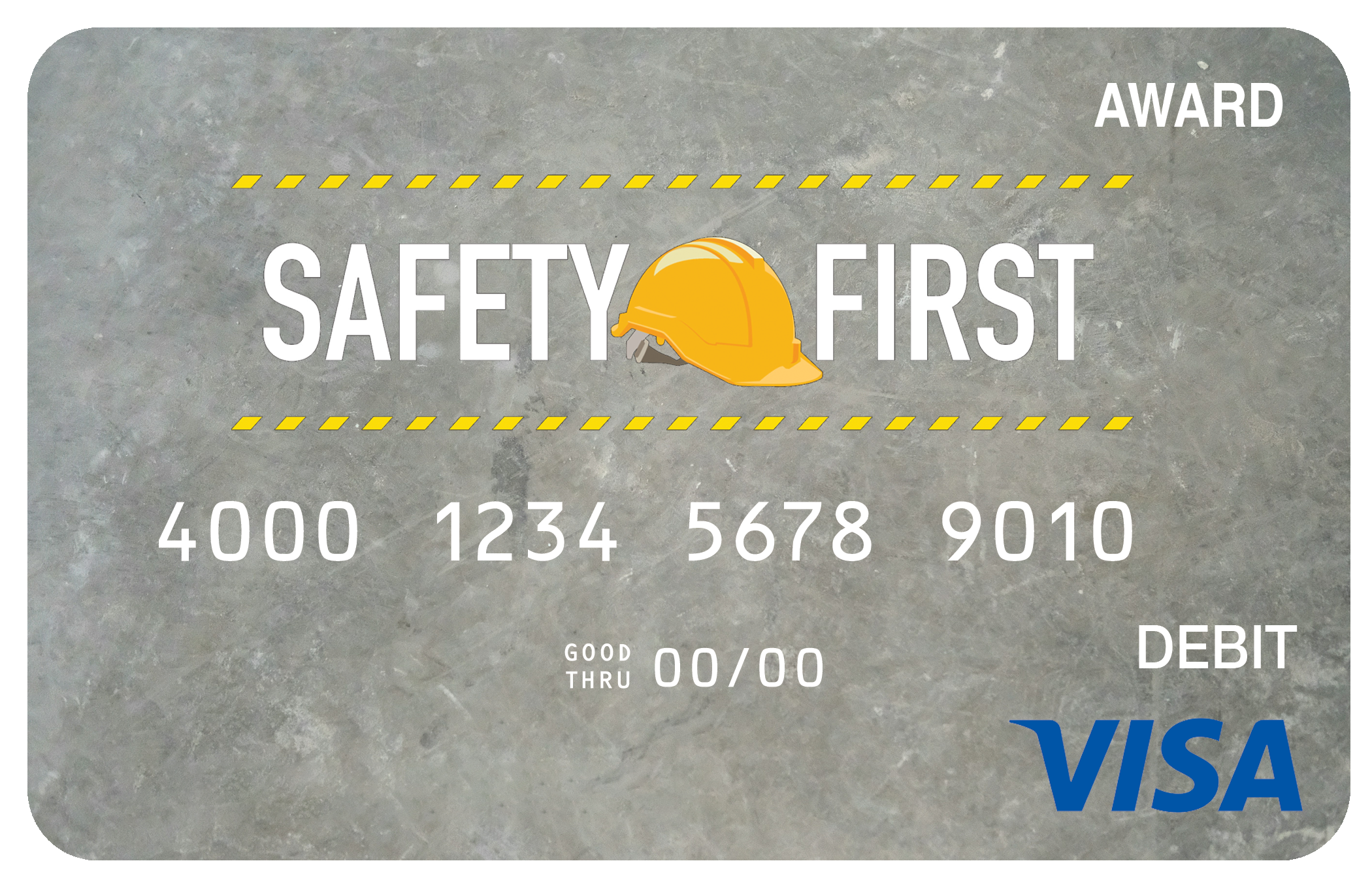 Award debit card with a workplace safety recognition theme and safety-focused visual elements.