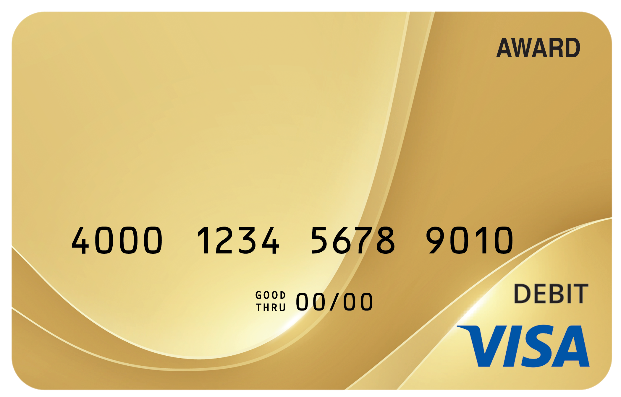 Award debit card with a polished gold design representing excellence and recognition.