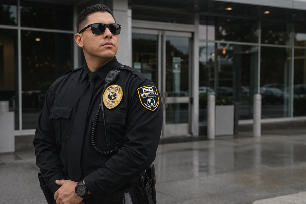 California security guard standing patrol at commercial property | Invincible Security Group