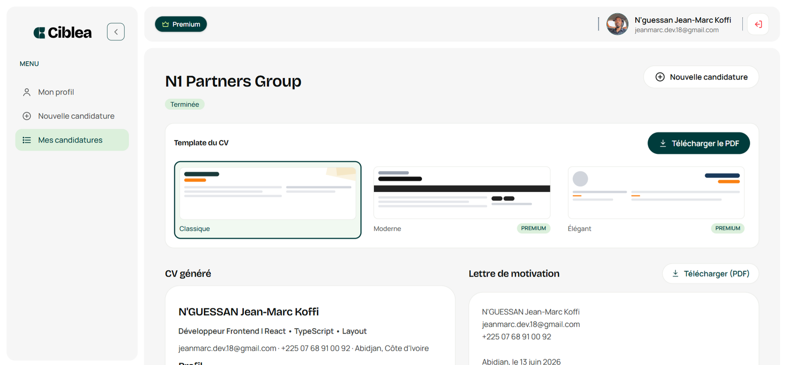 Dashboard Utilisateur