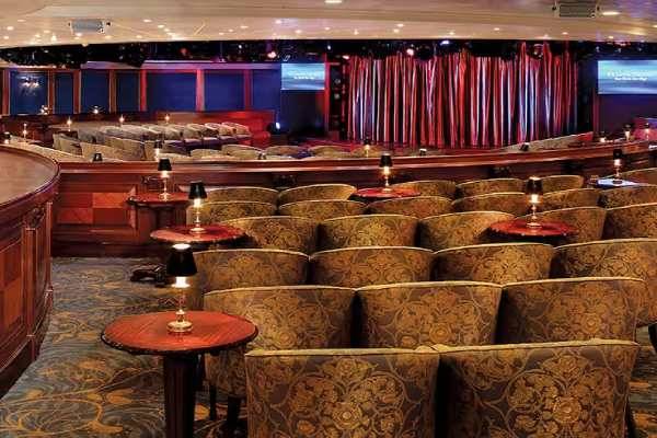 A luxuriously appointed lounge on board Insignia Oceania cruise ship.