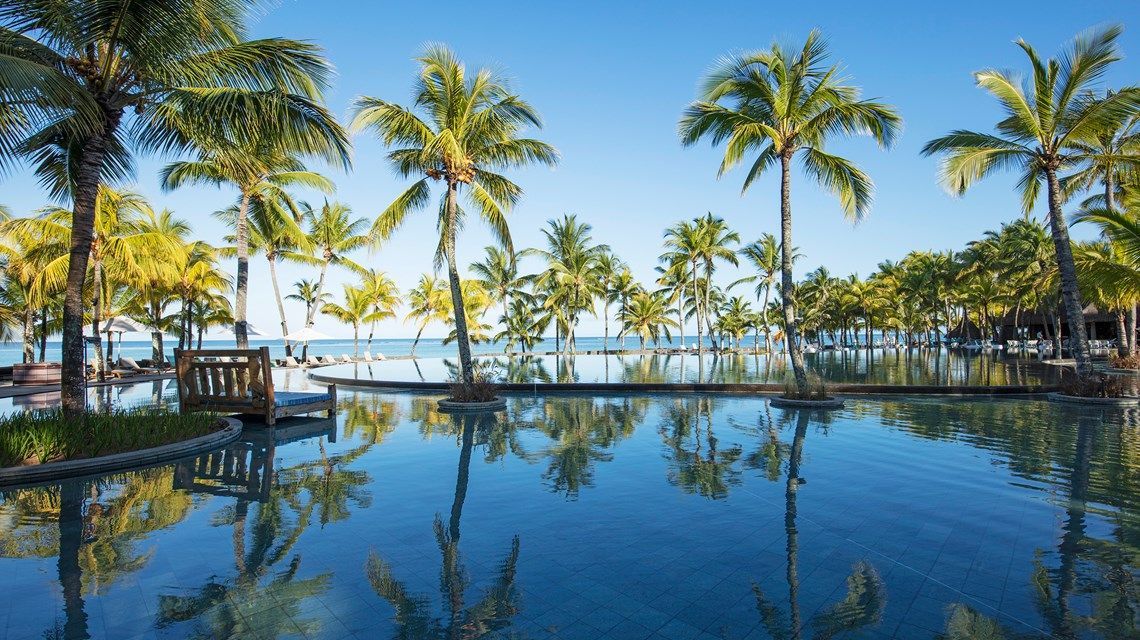 Cooling swimming pools at Troux aux Biches Beachcomber Resort in Mauritius.