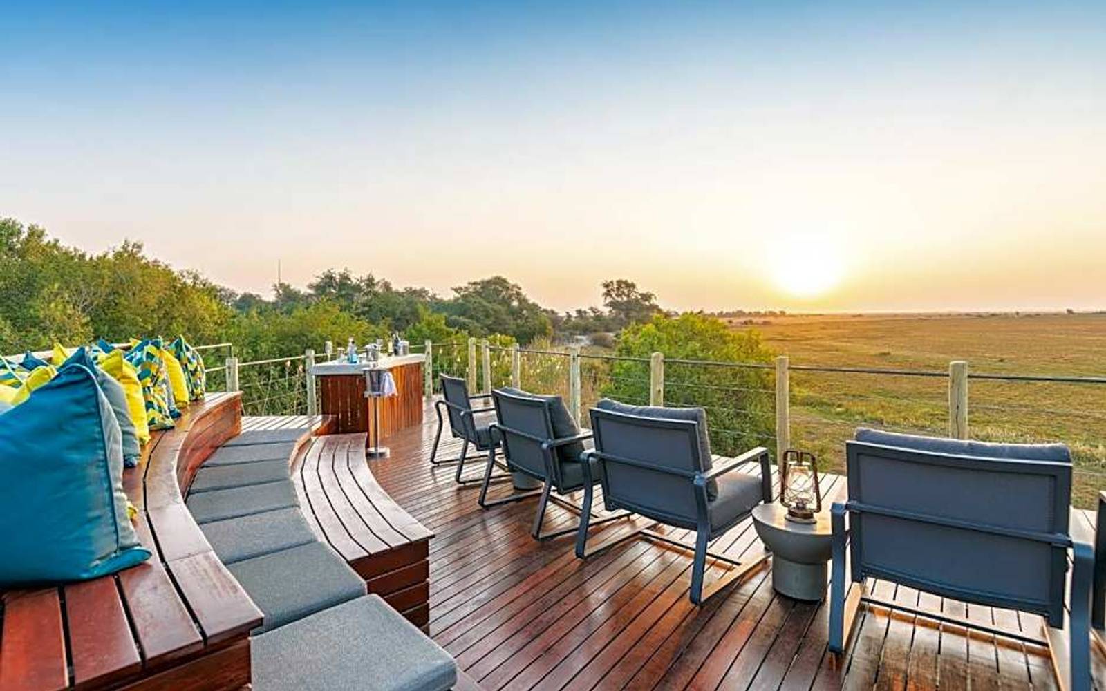 Chobe Water Villas viewing platform at sunset