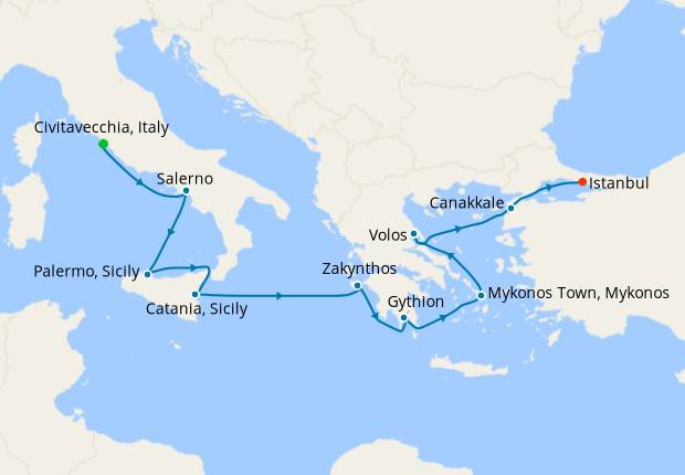 Rome to Istanbul 9‑night itinerary map