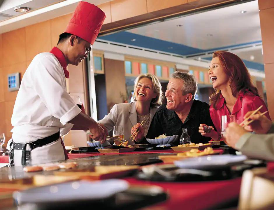 Dining on teppanyaki Japanese cuisine on the Norwegian Dawn