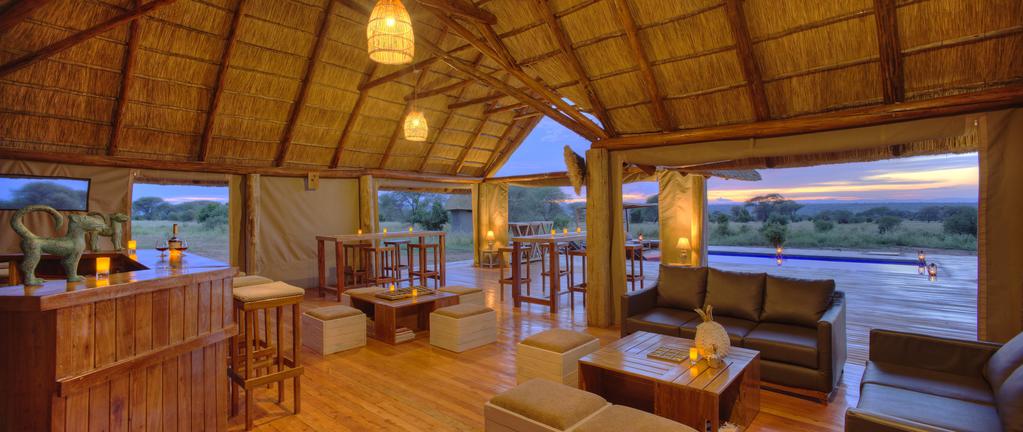 Wooden interior lounge and bar with pool deck