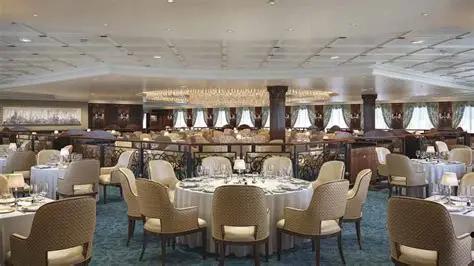 Sirena Grand Dining Room – Elegant tables, chandeliers, and refined décor