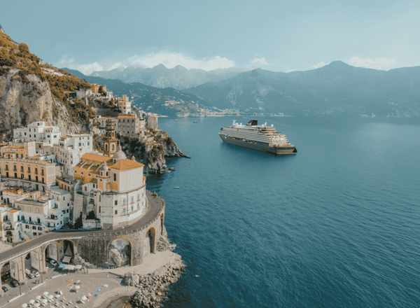 The Explora luxury cruise ship glides on the sea near Greece.