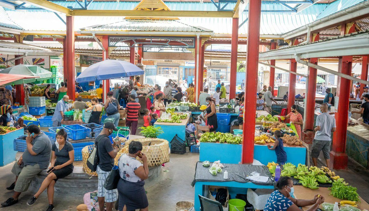 Vibrant Victoria market in Seychelles