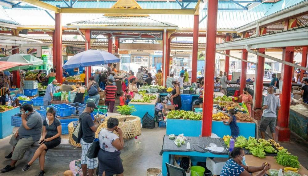 Vibrant Victoria market in Seychelles