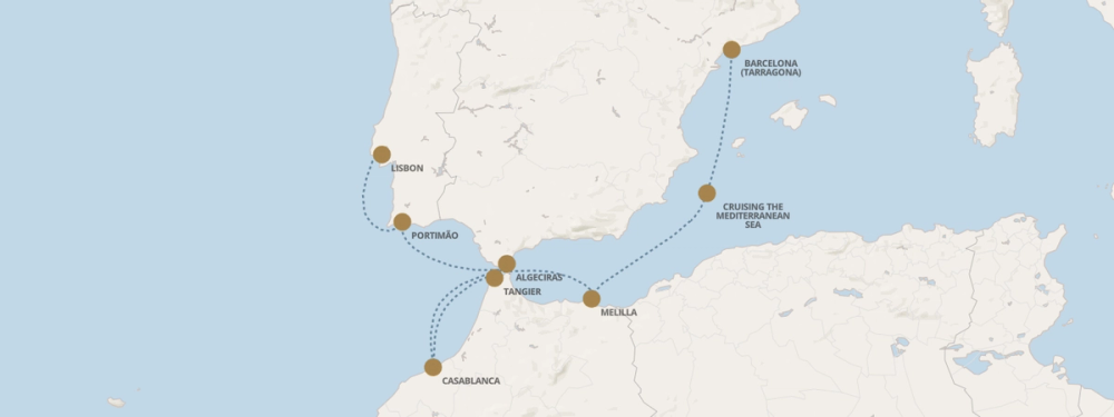 Seven Seas Splendor - Itinerary Map: Portugal, Morocco & Spain